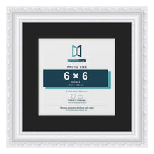 Louis White 9 x 9 inch picture frame with a black mount for a 6 x 6 inch photo