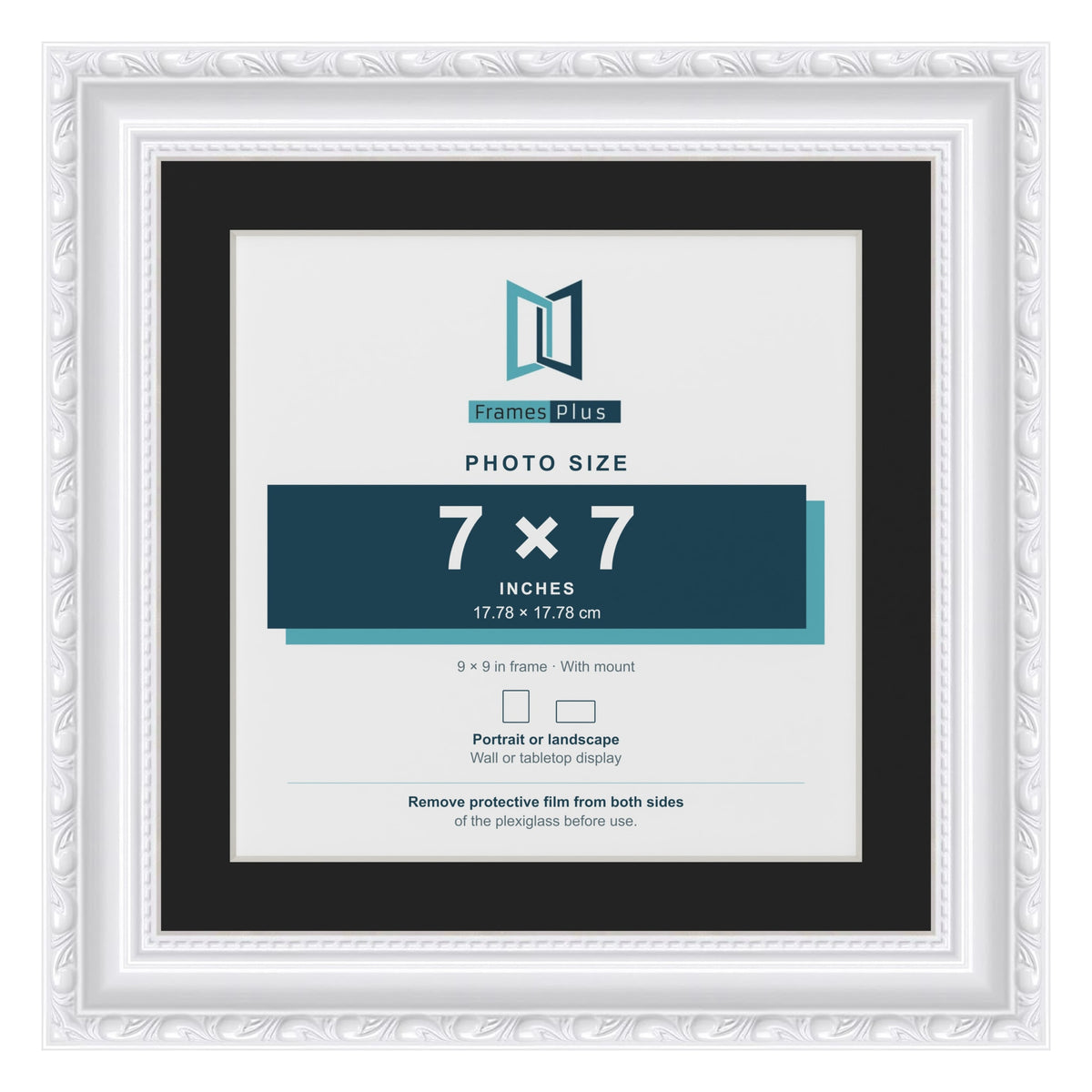 Louis White 9 x 9 inch picture frame with a black mount for a 7 x 7 inch photo