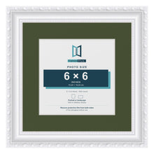 Louis White 9 x 9 inch picture frame with a green mount for a 6 x 6 inch photo
