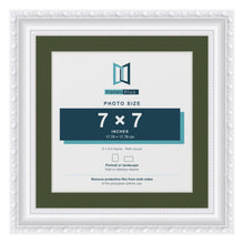 Louis White 9 x 9 inch picture frame with a green mount for a 7 x 7 inch photo
