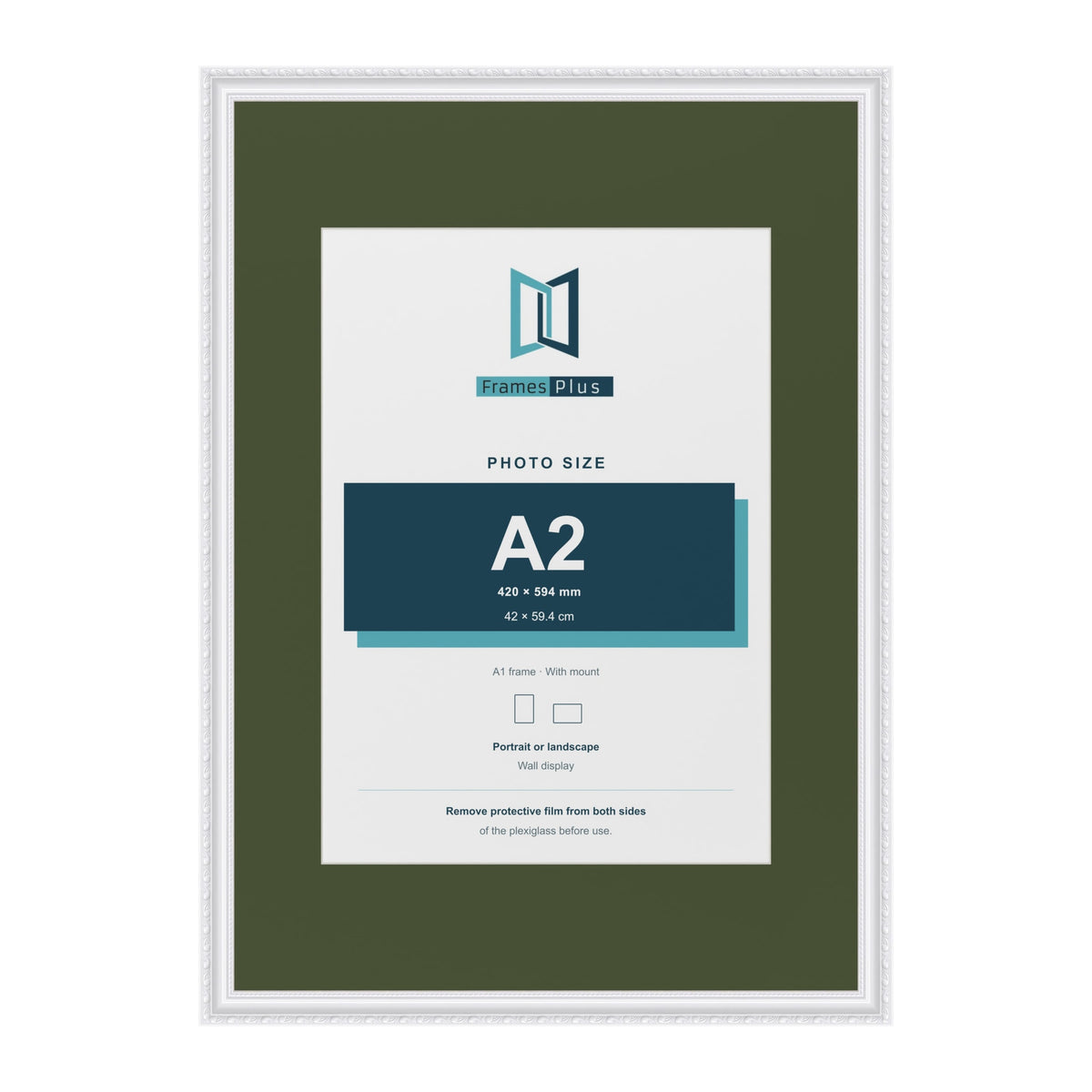 Louis White A1 picture frame with a green mount for an A2 photo