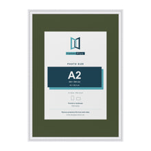 Louis White A1 picture frame with a green mount for an A2 photo