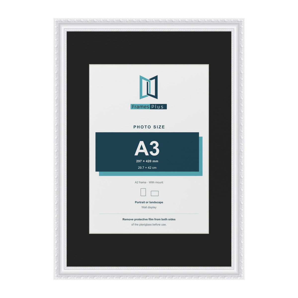 Louis White A2 picture frame with a black mount for an A3 photo