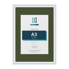 Louis White A2 picture frame with a green mount for an A3 photo