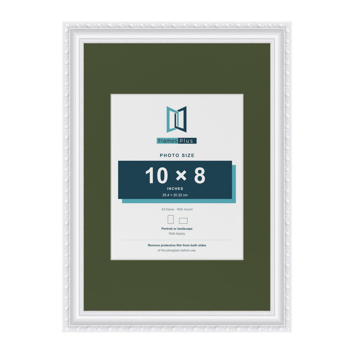 Louis White A3 picture frame with a green mount for a 10 x 8 inch photo