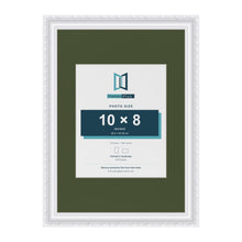 Louis White A3 picture frame with a green mount for a 10 x 8 inch photo