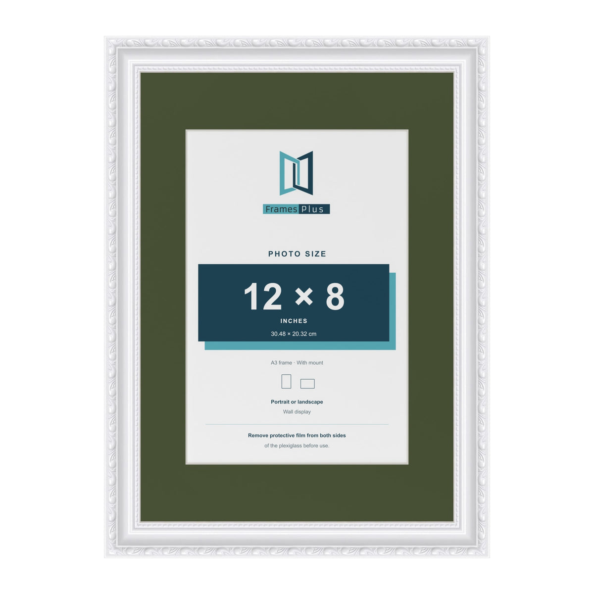 Louis White A3 picture frame with a green mount for a 12 x 8 inch photo