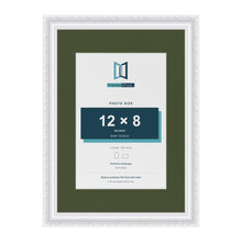 Louis White A3 picture frame with a green mount for a 12 x 8 inch photo
