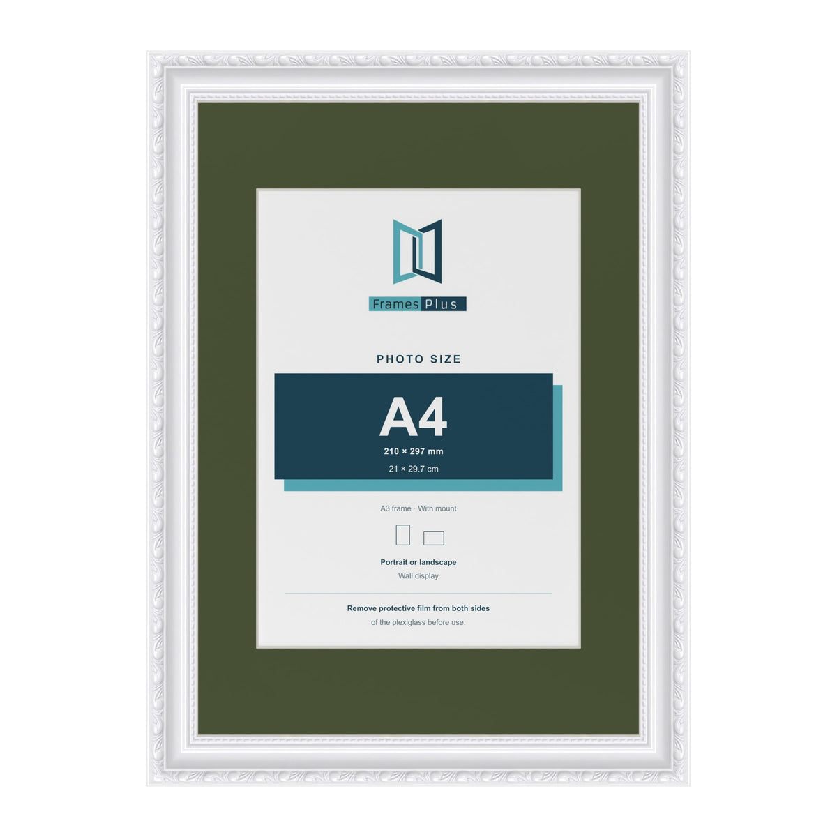 Louis White A3 picture frame with a green mount for an A4 photo