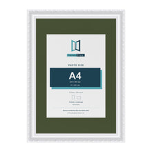 Louis White A3 picture frame with a green mount for an A4 photo