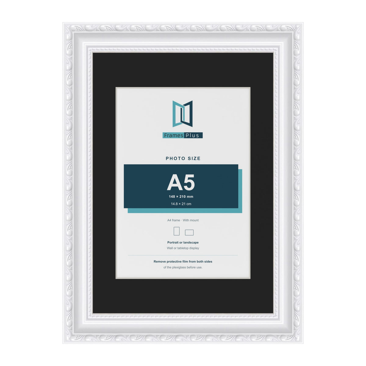 Louis White A4 picture frame with a black mount for an A5 photo