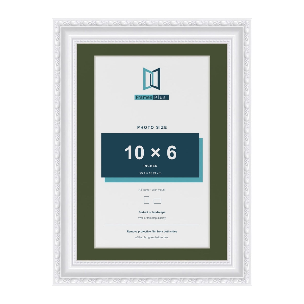 Louis White A4 picture frame with a green mount for a 10 x 6 inch photo