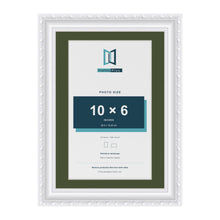 Louis White A4 picture frame with a green mount for a 10 x 6 inch photo