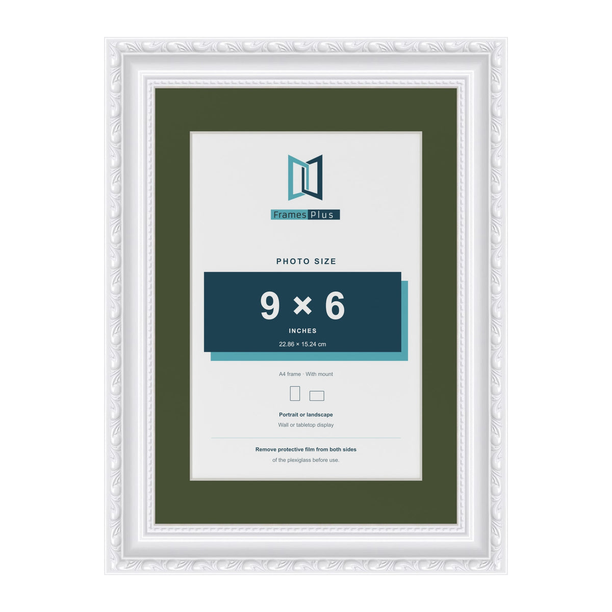 Louis White A4 picture frame with a green mount for a 9 x 6 inch photo