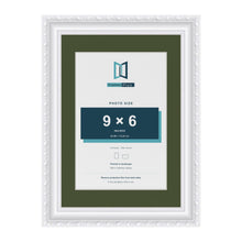 Louis White A4 picture frame with a green mount for a 9 x 6 inch photo