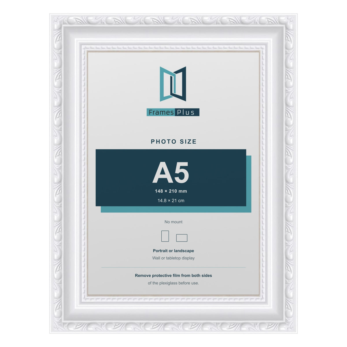 Louis White picture frame for an A5 photo