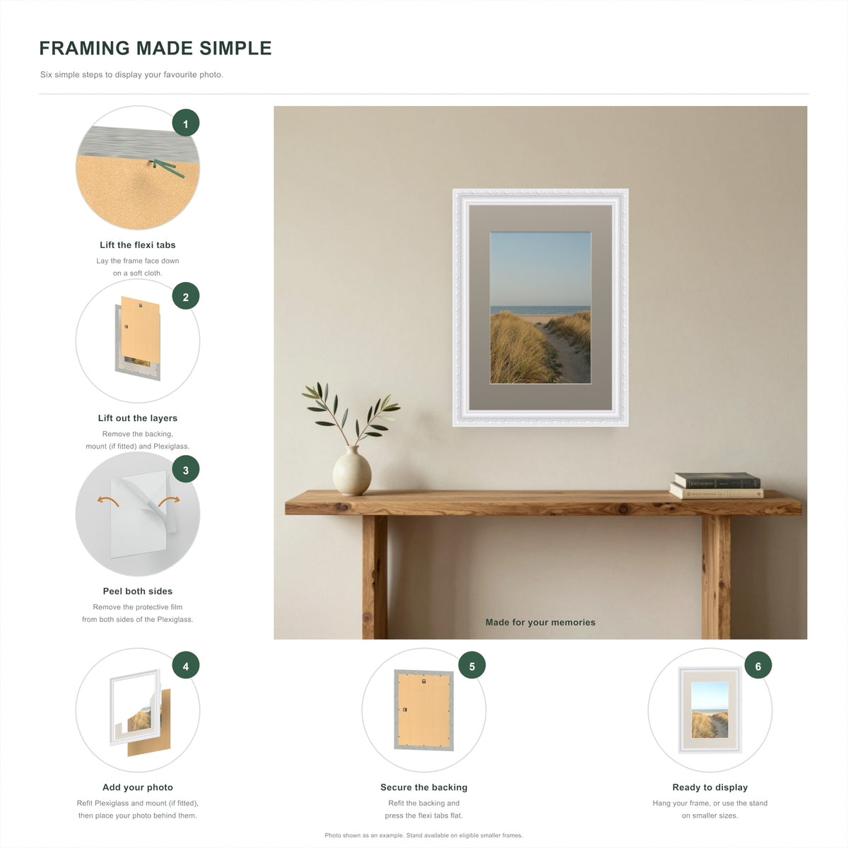 How to put a photo in a Louis White frame with a Dawn Grey mount in six steps