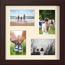 Mahogany Multi-Aperture Frame for 4 Photos 6x4" with Ivory Mount displaying photographs