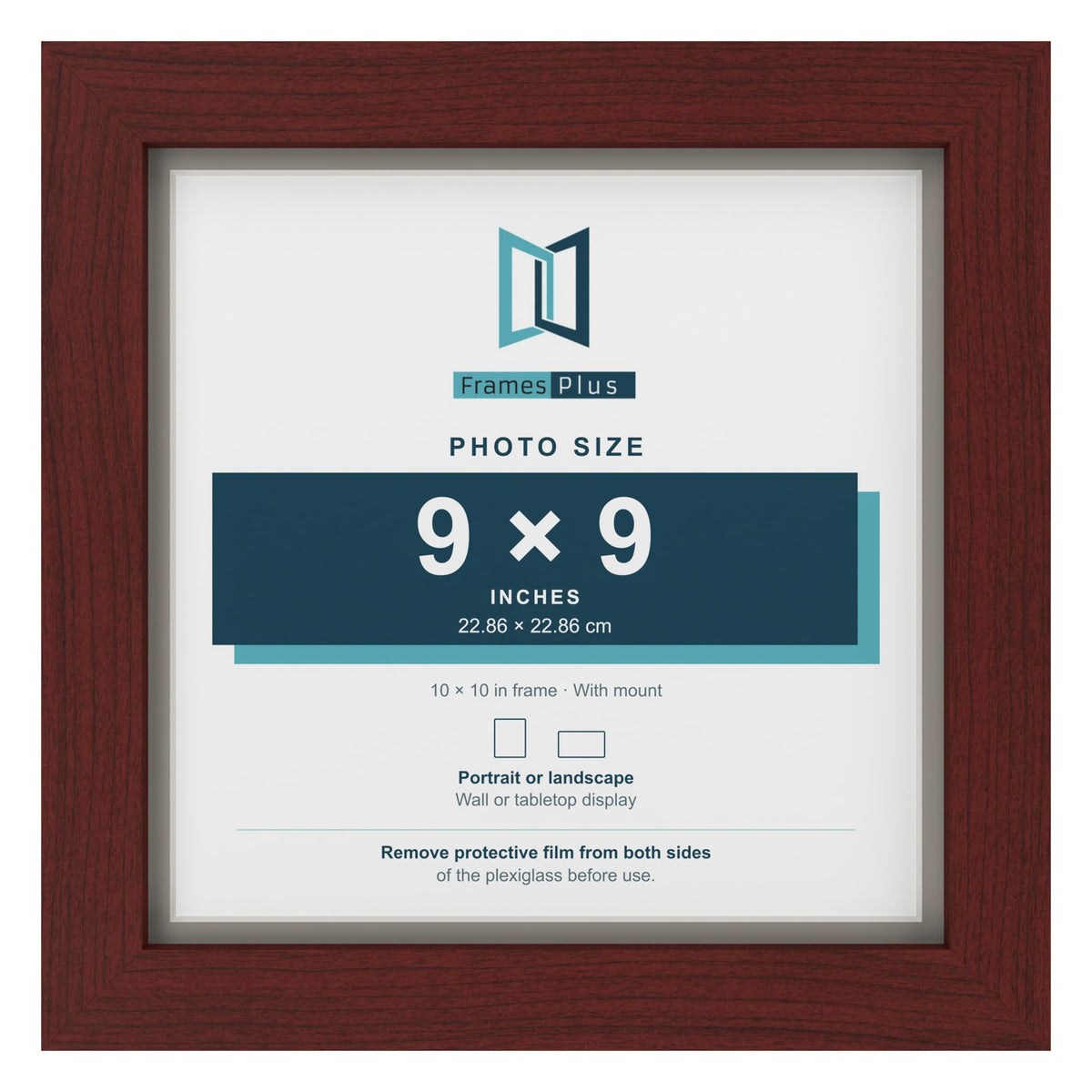 Mahogany 10 x 10 inch picture frame with a Dawn Grey mount for a 9 x 9 inch photo