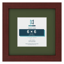 Mahogany 10 x 10 inch picture frame with a green mount for a 6 x 6 inch photo