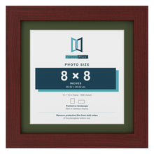 Mahogany 10 x 10 inch picture frame with a green mount for an 8 x 8 inch photo