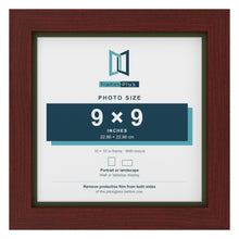 Mahogany 10 x 10 inch picture frame with a green mount for a 9 x 9 inch photo