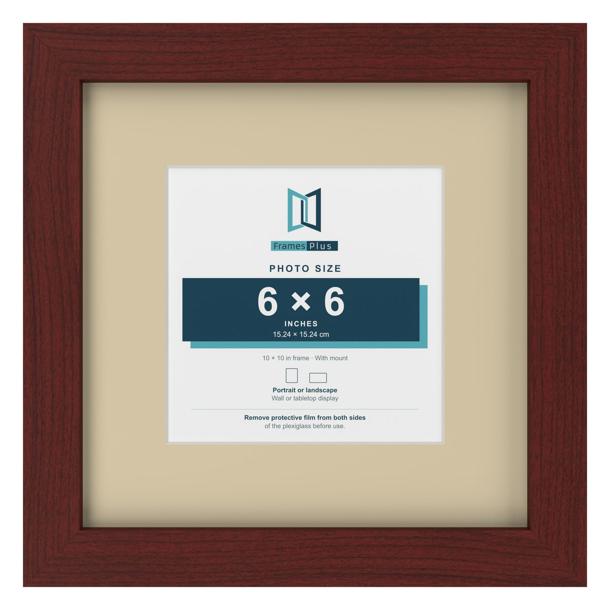 Mahogany 10 x 10 inch picture frame with an ivory mount for a 6 x 6 inch photo