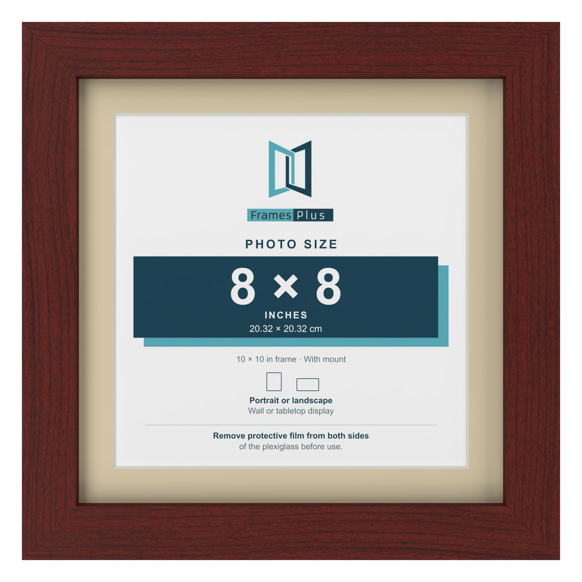 Mahogany 10 x 10 inch picture frame with an ivory mount for an 8 x 8 inch photo