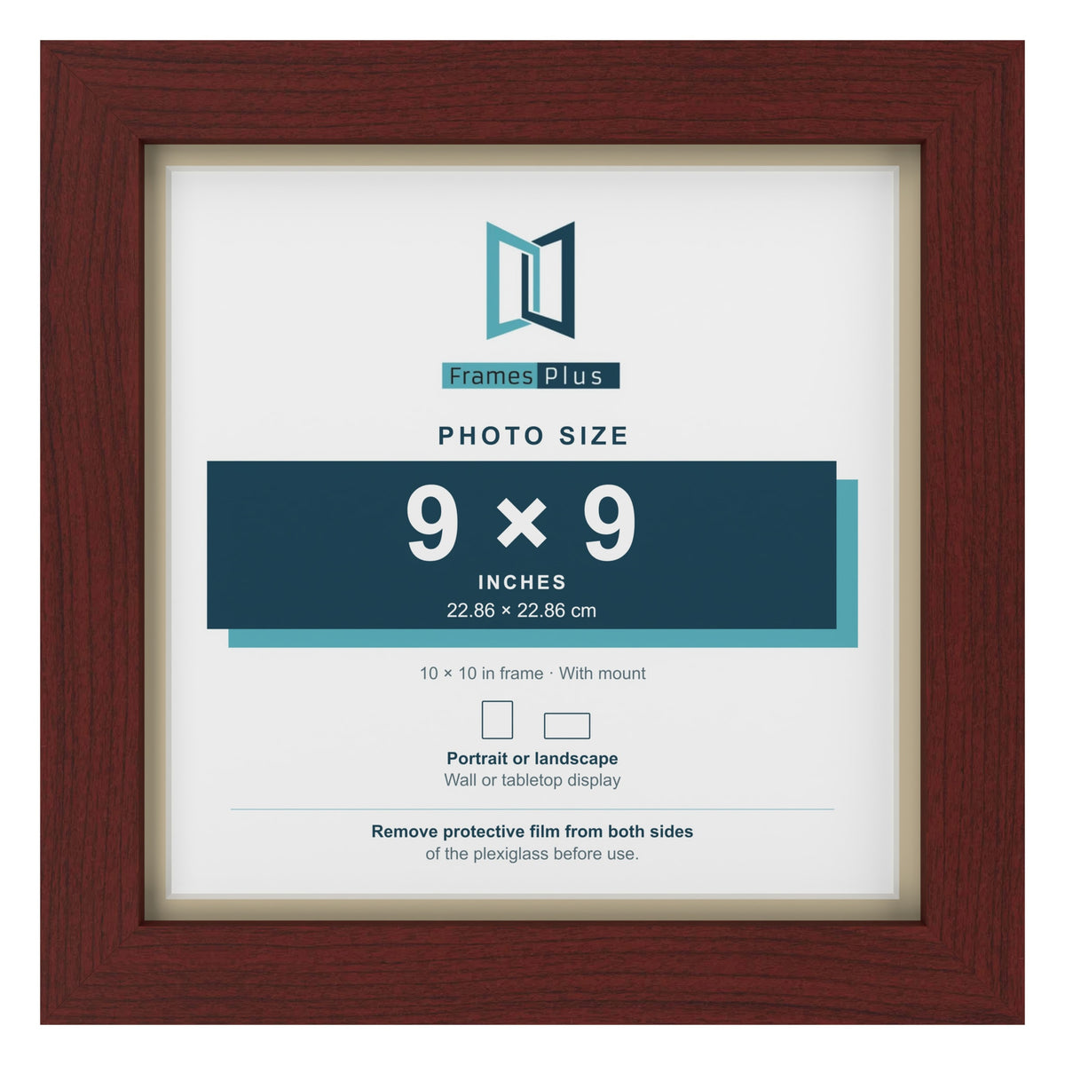 Mahogany 10 x 10 inch picture frame with an ivory mount for a 9 x 9 inch photo