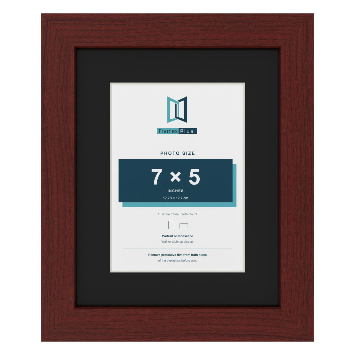 Mahogany 10 x 8 inch picture frame with a black mount for a 7 x 5 inch photo