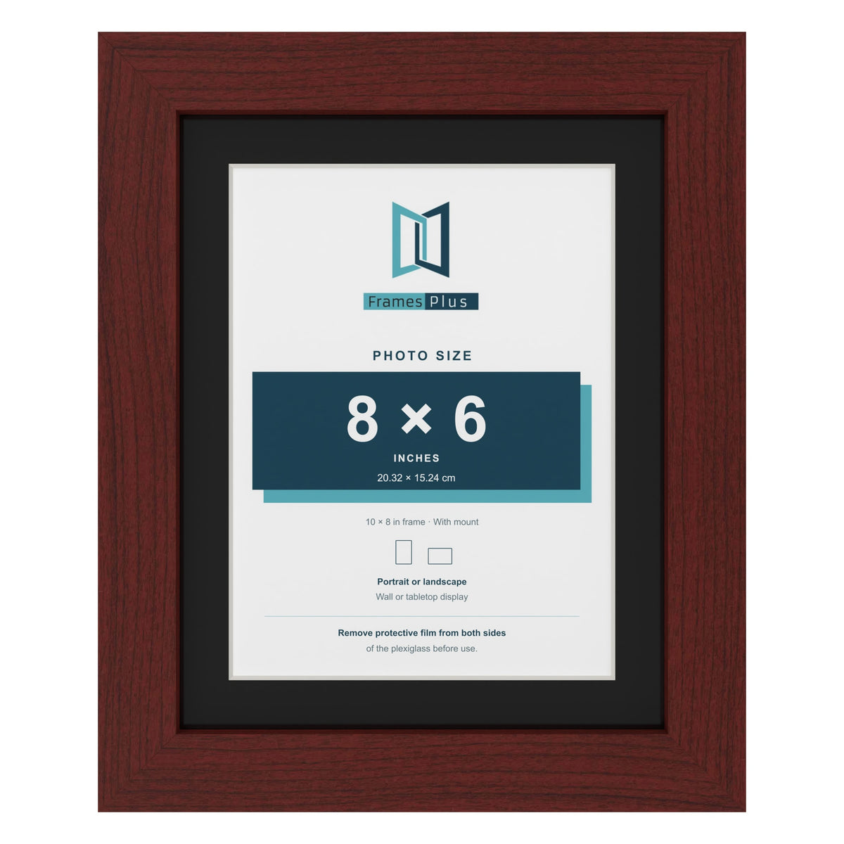Mahogany 10 x 8 inch picture frame with a black mount for an 8 x 6 inch photo