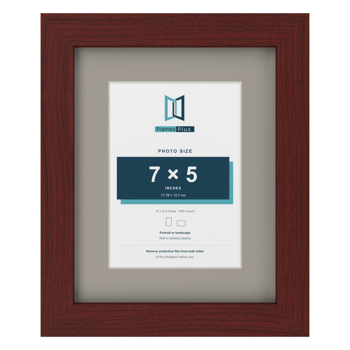 Mahogany 10 x 8 inch picture frame with a Dawn Grey mount for a 7 x 5 inch photo