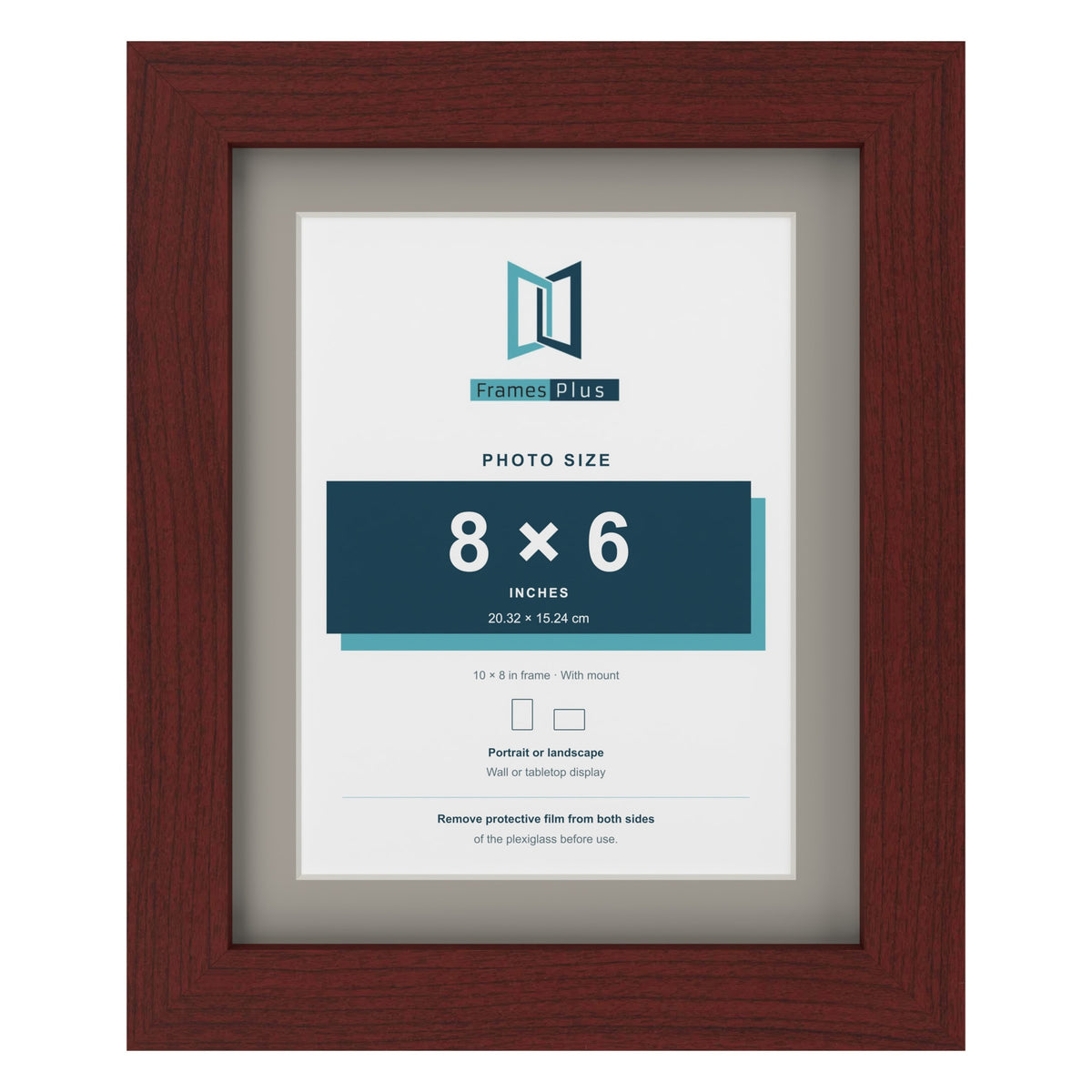 Mahogany 10 x 8 inch picture frame with a Dawn Grey mount for an 8 x 6 inch photo