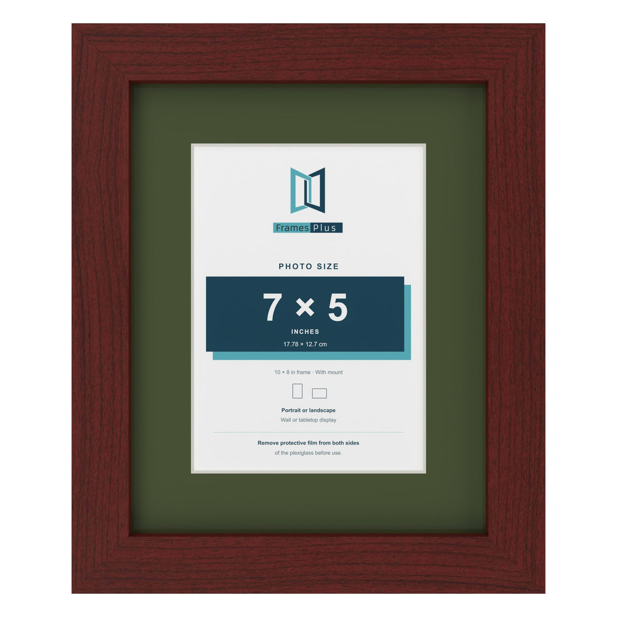 Mahogany 10 x 8 inch picture frame with a green mount for a 7 x 5 inch photo