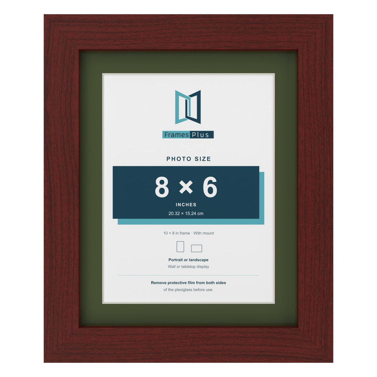 Mahogany 10 x 8 inch picture frame with a green mount for an 8 x 6 inch photo