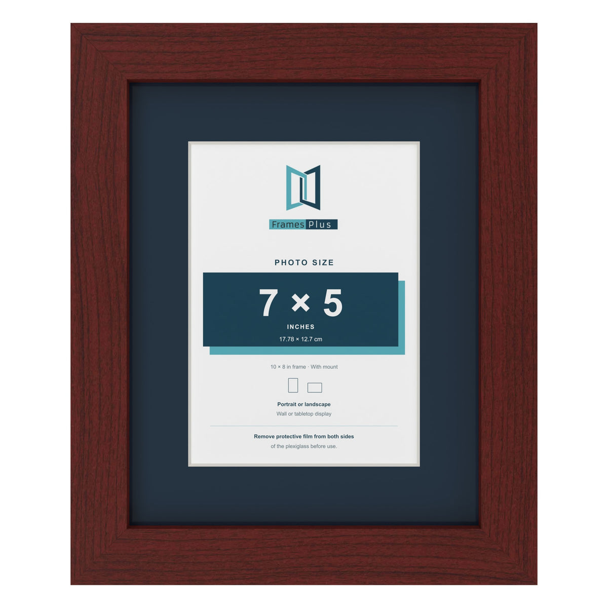 Mahogany 10 x 8 inch picture frame with a Pacific Blue mount for a 7 x 5 inch photo