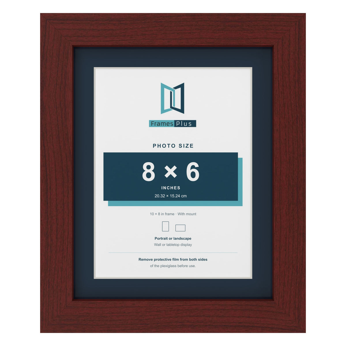 Mahogany 10 x 8 inch picture frame with a Pacific Blue mount for an 8 x 6 inch photo