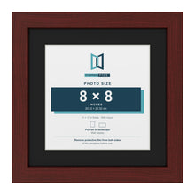 Mahogany 11 x 11 inch picture frame with a black mount for an 8 x 8 inch photo