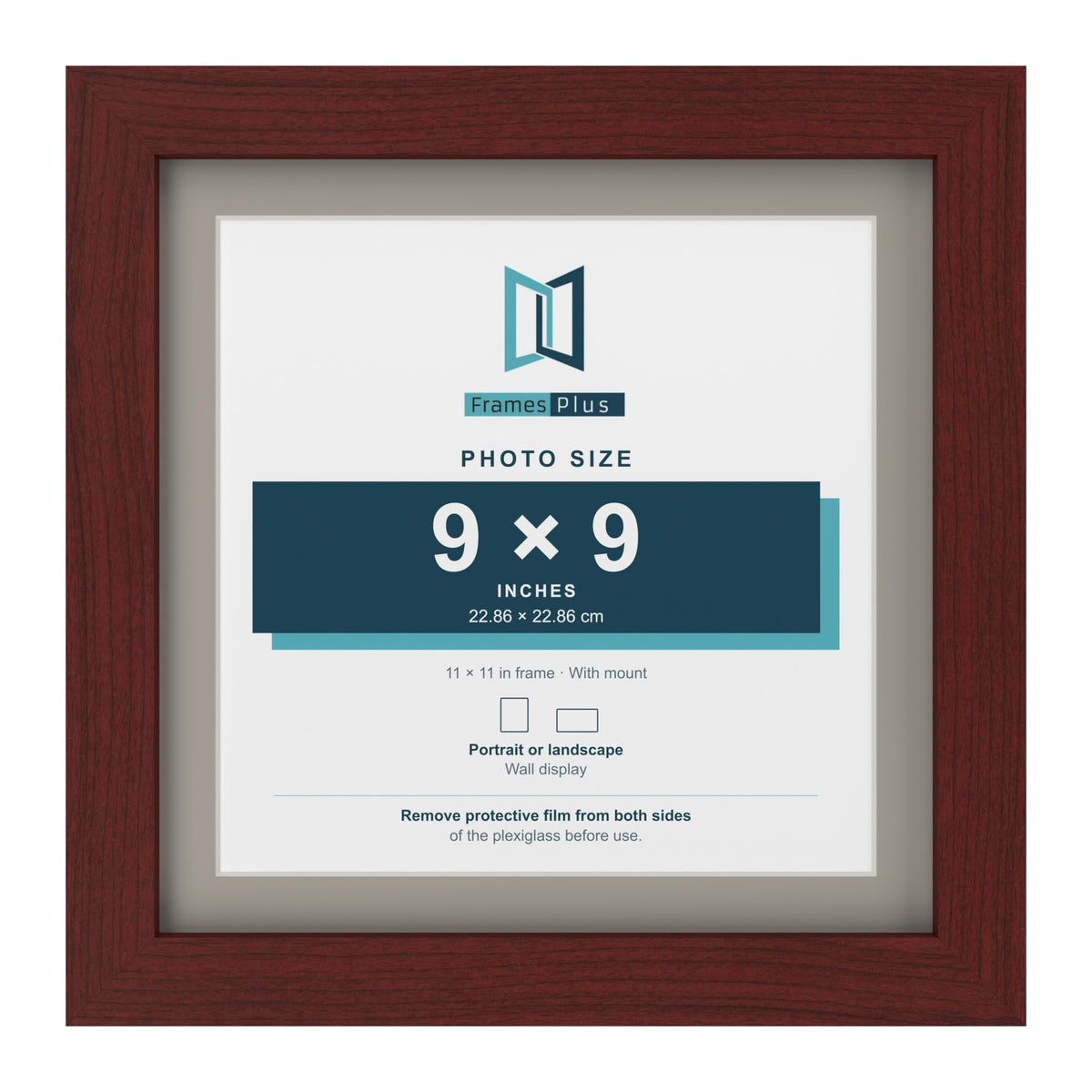 Mahogany 11 x 11 inch picture frame with a Dawn Grey mount for a 9 x 9 inch photo