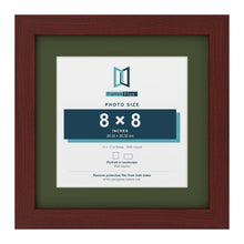 Mahogany 11 x 11 inch picture frame with a green mount for an 8 x 8 inch photo