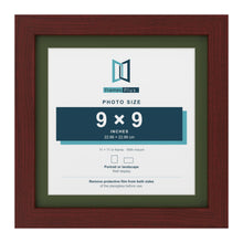 Mahogany 11 x 11 inch picture frame with a green mount for a 9 x 9 inch photo