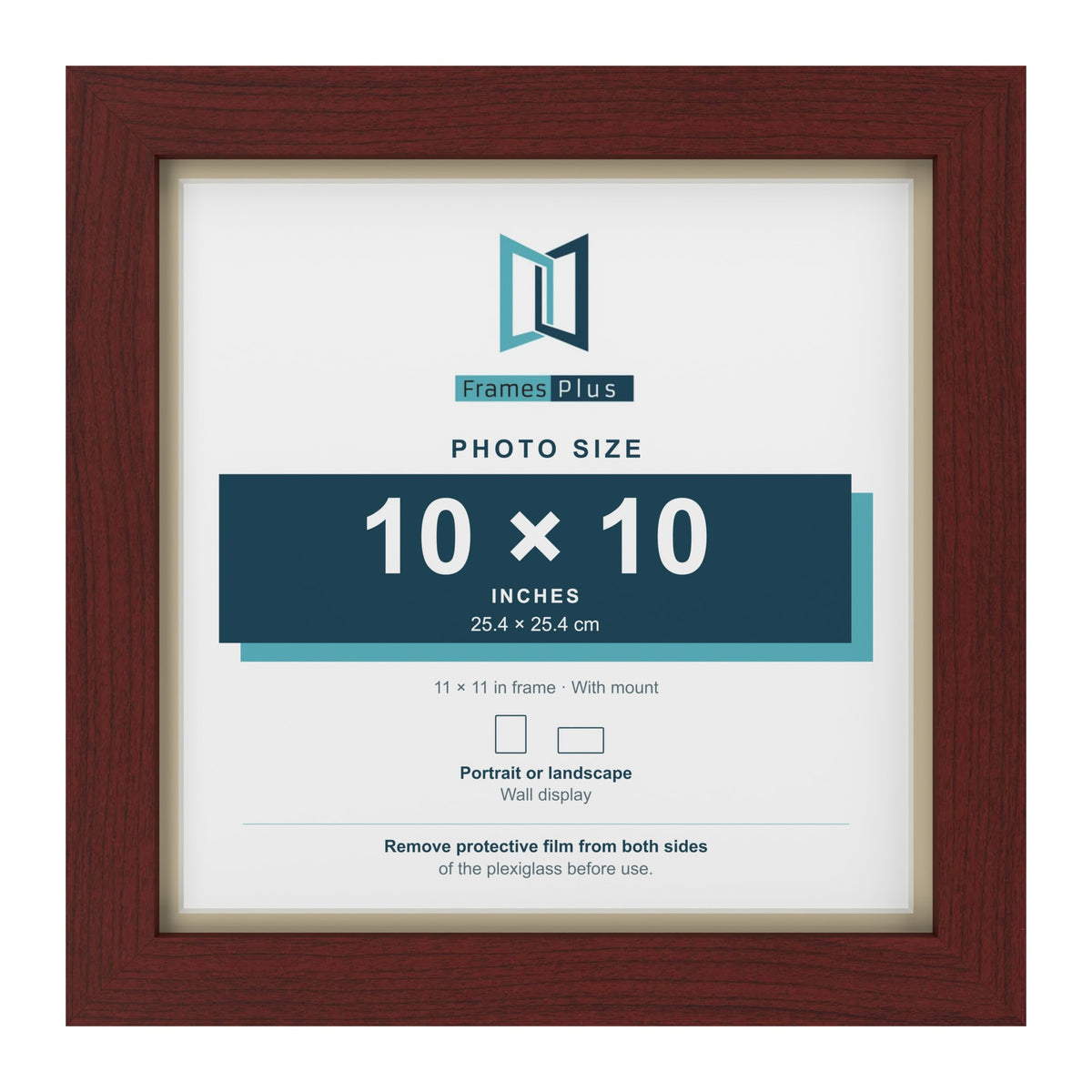 Mahogany 11 x 11 inch picture frame with an ivory mount for a 10 x 10 inch photo