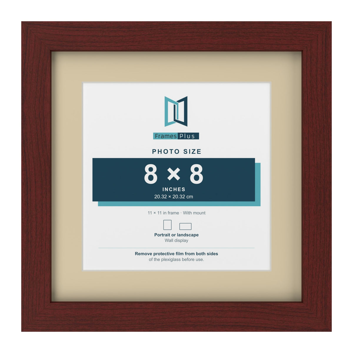 Mahogany 11 x 11 inch picture frame with an ivory mount for an 8 x 8 inch photo
