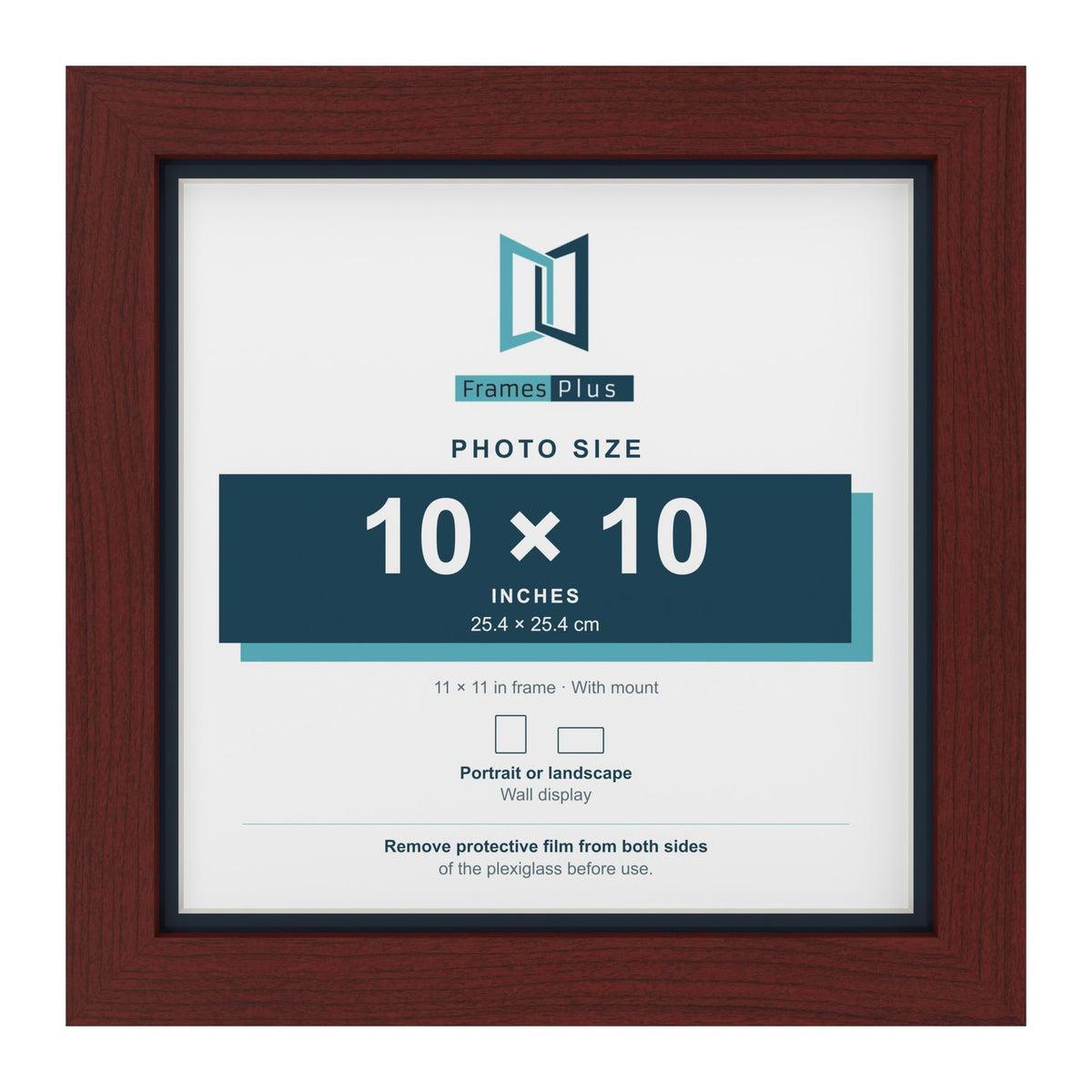 Mahogany 11 x 11 inch picture frame with a Pacific Blue mount for a 10 x 10 inch photo