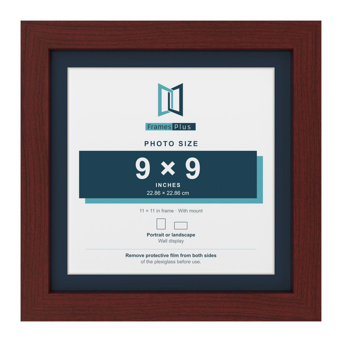 Mahogany 11 x 11 inch picture frame with a Pacific Blue mount for a 9 x 9 inch photo