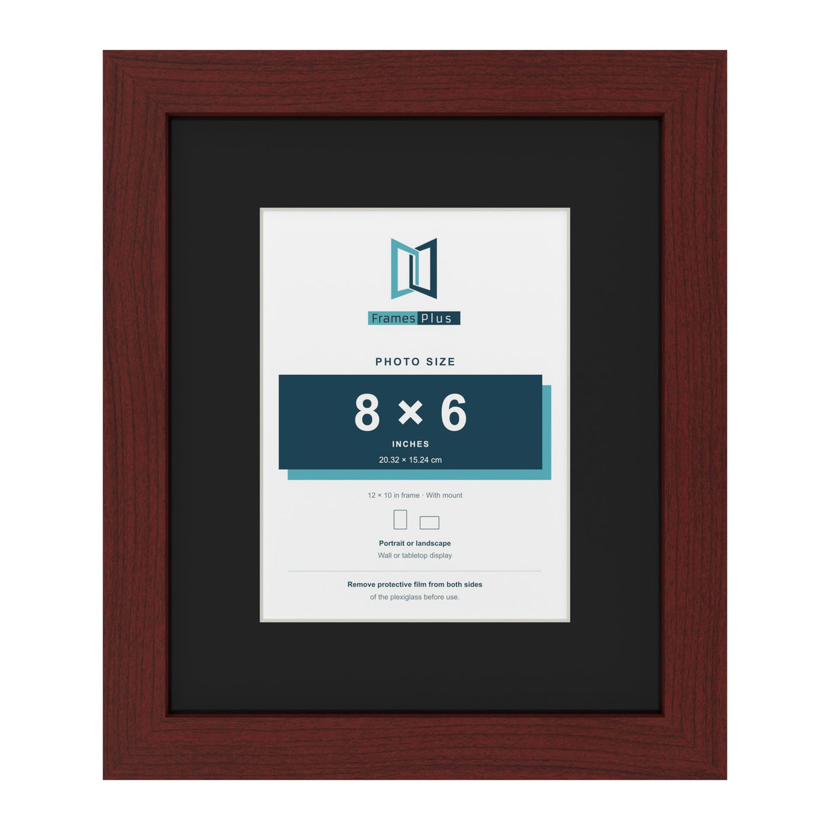 Mahogany 12 x 10 inch picture frame with a black mount for an 8 x 6 inch photo