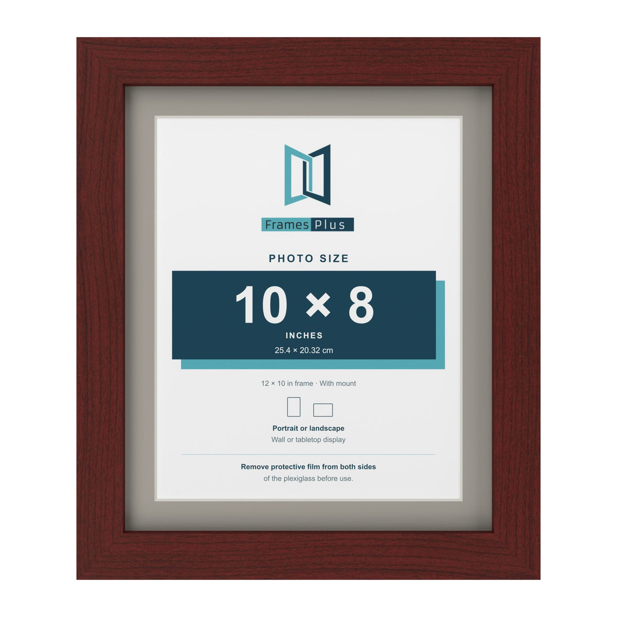 Mahogany 12 x 10 inch picture frame with a Dawn Grey mount for a 10 x 8 inch photo