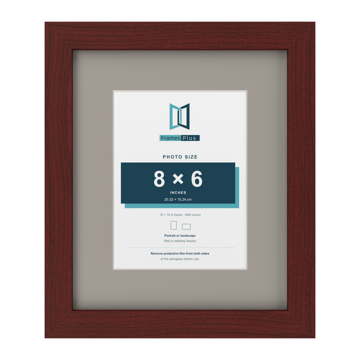 Mahogany 12 x 10 inch picture frame with a Dawn Grey mount for an 8 x 6 inch photo