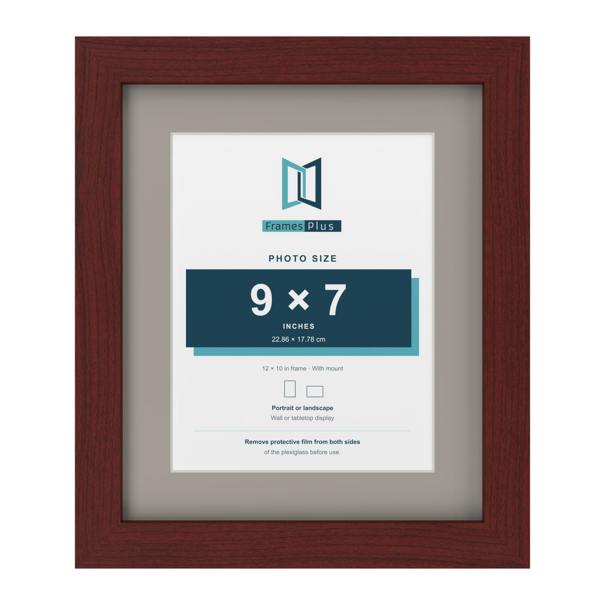 Mahogany 12 x 10 inch picture frame with a Dawn Grey mount for a 9 x 7 inch photo