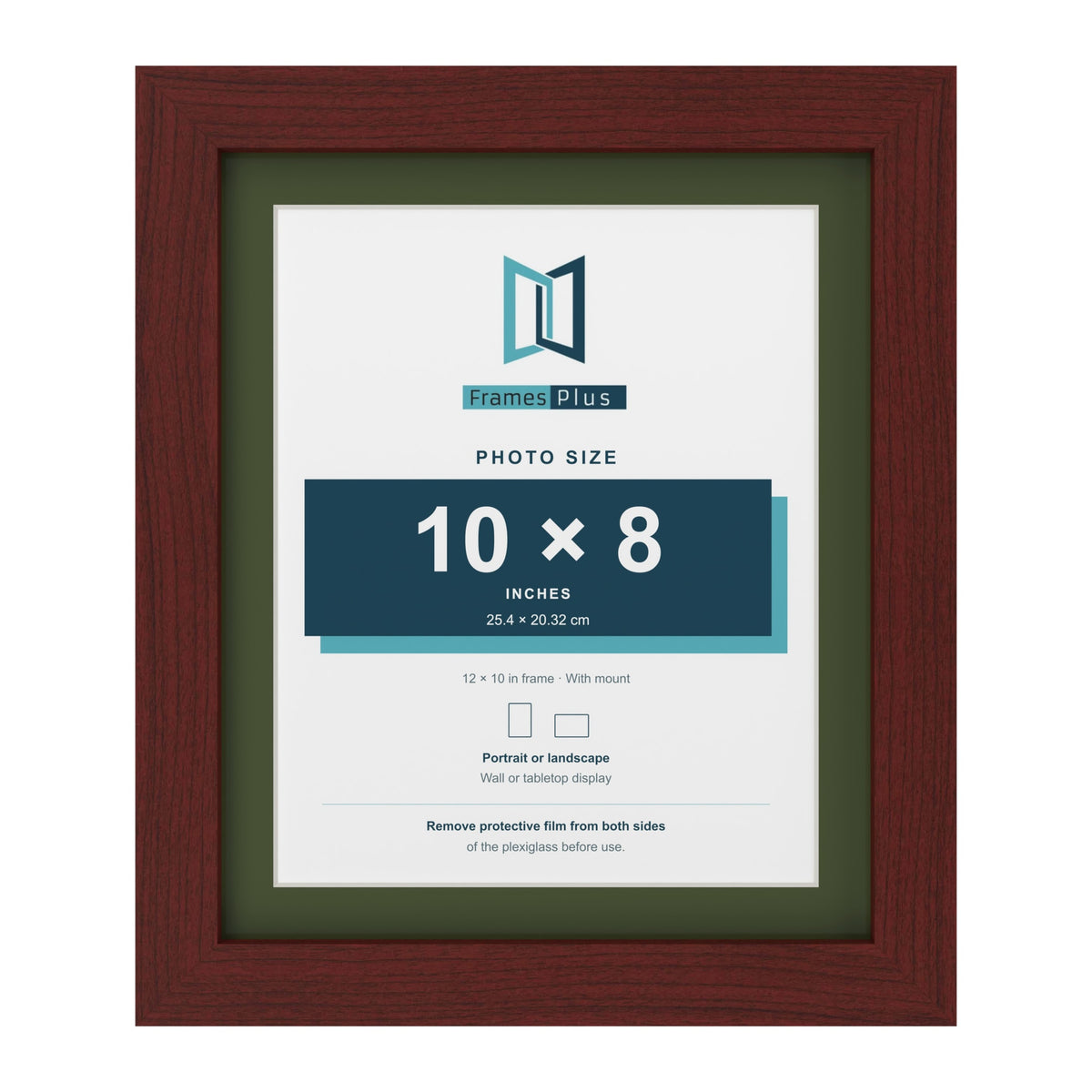 Mahogany 12 x 10 inch picture frame with a green mount for a 10 x 8 inch photo